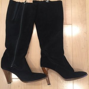 Black suede high heel boots size 8